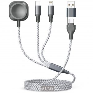 Multi Charging Cable for Apple Watch Charger 6FT, iPhone Charger USB A/C Multi Fast 3 in 1 Charging Cable for iWatch Ultra/SE/10-1 & iPhone16-5/Pro/Plus/iPad/iPod/Airpod